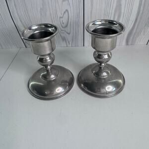 Vintage Hanle ATC Pewter Candle Stick Holders American Weighted ATC Set of 2
